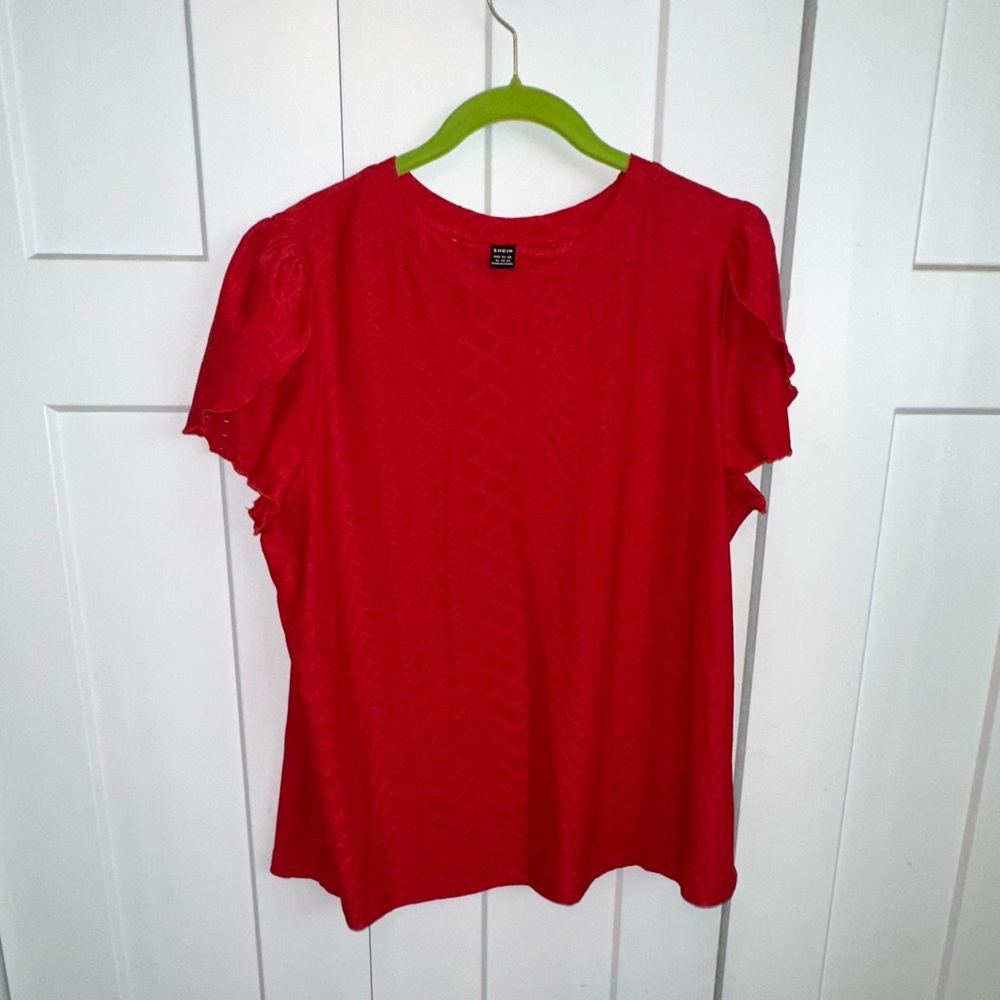 SHEIN Red Flutter Sleeve Blouse Cap Sleeve xl